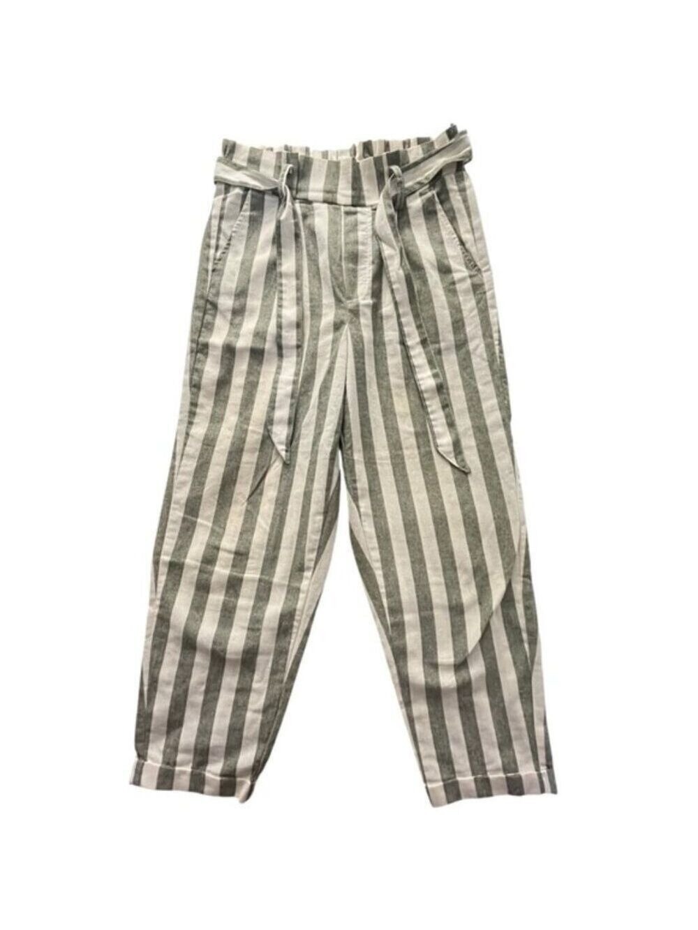 Cisono Linen Collection Striped Paperbag Waist Ankle Pants Small